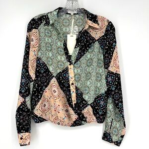 NWT Pleione Patchwork Blouse Size Small Button Collar Career Wear Business